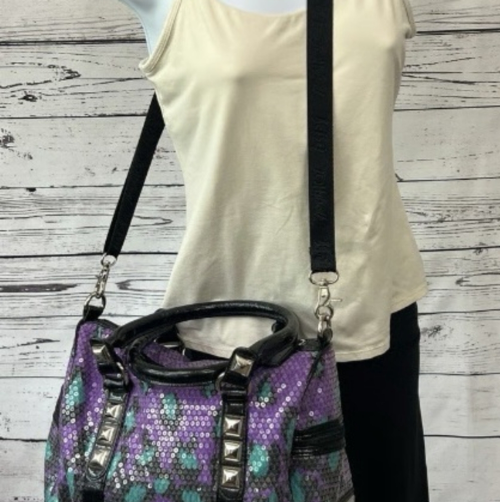 BETSEY JOHNSON Vintage Double Handle Crossbody Studded Sequin Handbag - Picture 10 of 10